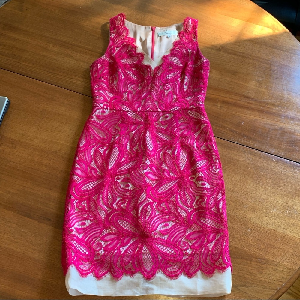 Trina Turk Hot Pink Floral Lace Cocktail Dress - Picture 2 of 16